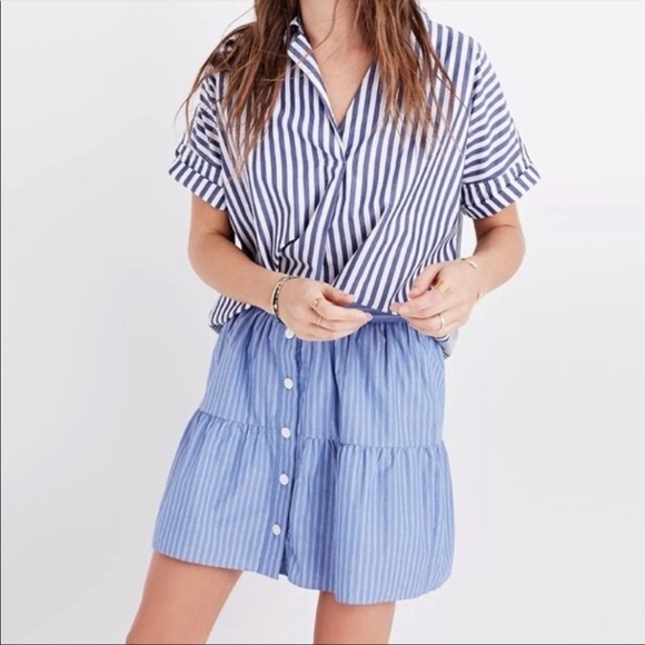 Madewell Dresses & Skirts - Madewell Bistro Blue/White Striped Mini Skirt Sz S EUC